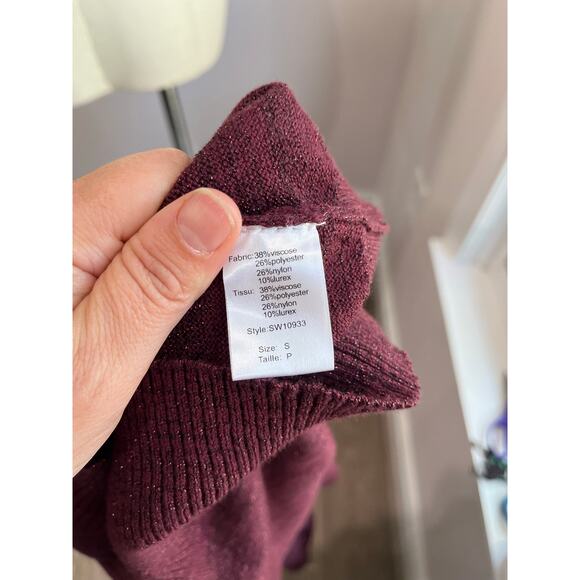 Elan Burgundy Metallic Cut Out Turtleneck Long Sleeve Sweater Knit Pullover Sz S - Picture 6 of 9